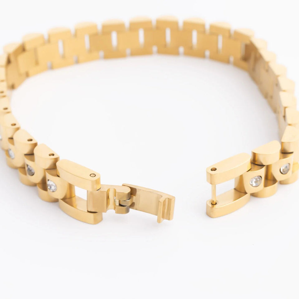18K Gold & Stainless Steel Watch With Stones Band Bracelet for Men Women