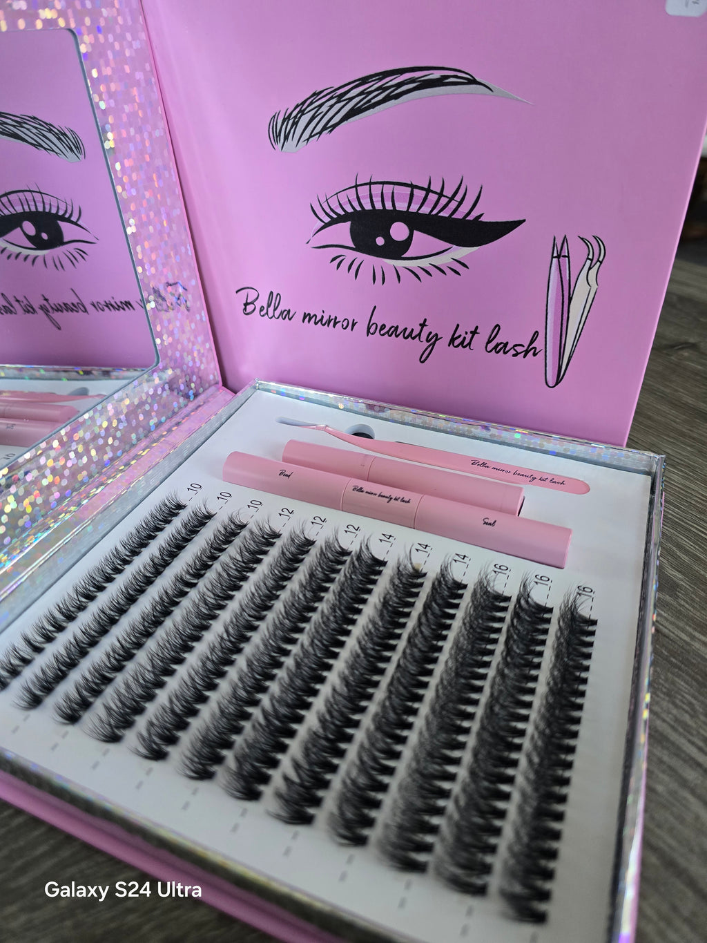 Bella Mirror Beauty Kit Lash - Complete Evelash Extension Set with Pink Case and Tools for Professional Use Eyelashes Extensions