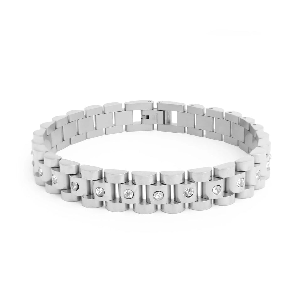 18K Gold & Stainless Steel Watch With Stones Band Bracelet for Men Women
