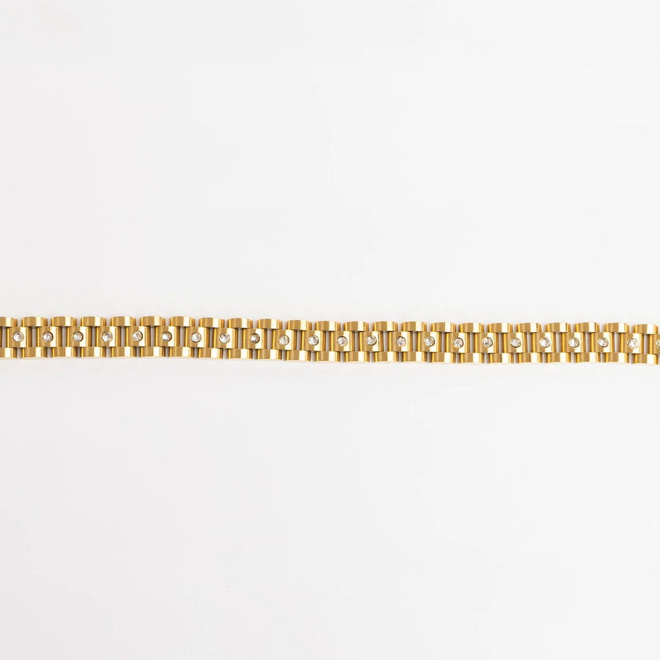 18K Gold & Stainless Steel Watch With Stones Band Bracelet for Men Women