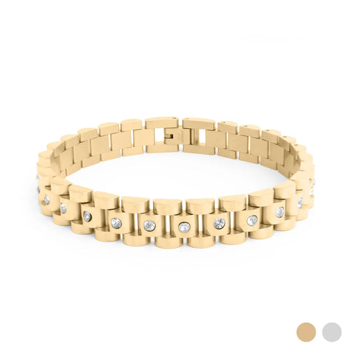 18K Gold & Stainless Steel Watch With Stones Band Bracelet for Men Women